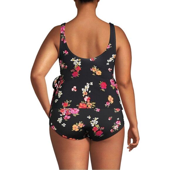 Land's End Plus Size side tie tankini top soft cup black meadow floral Various - Picture 2 of 7